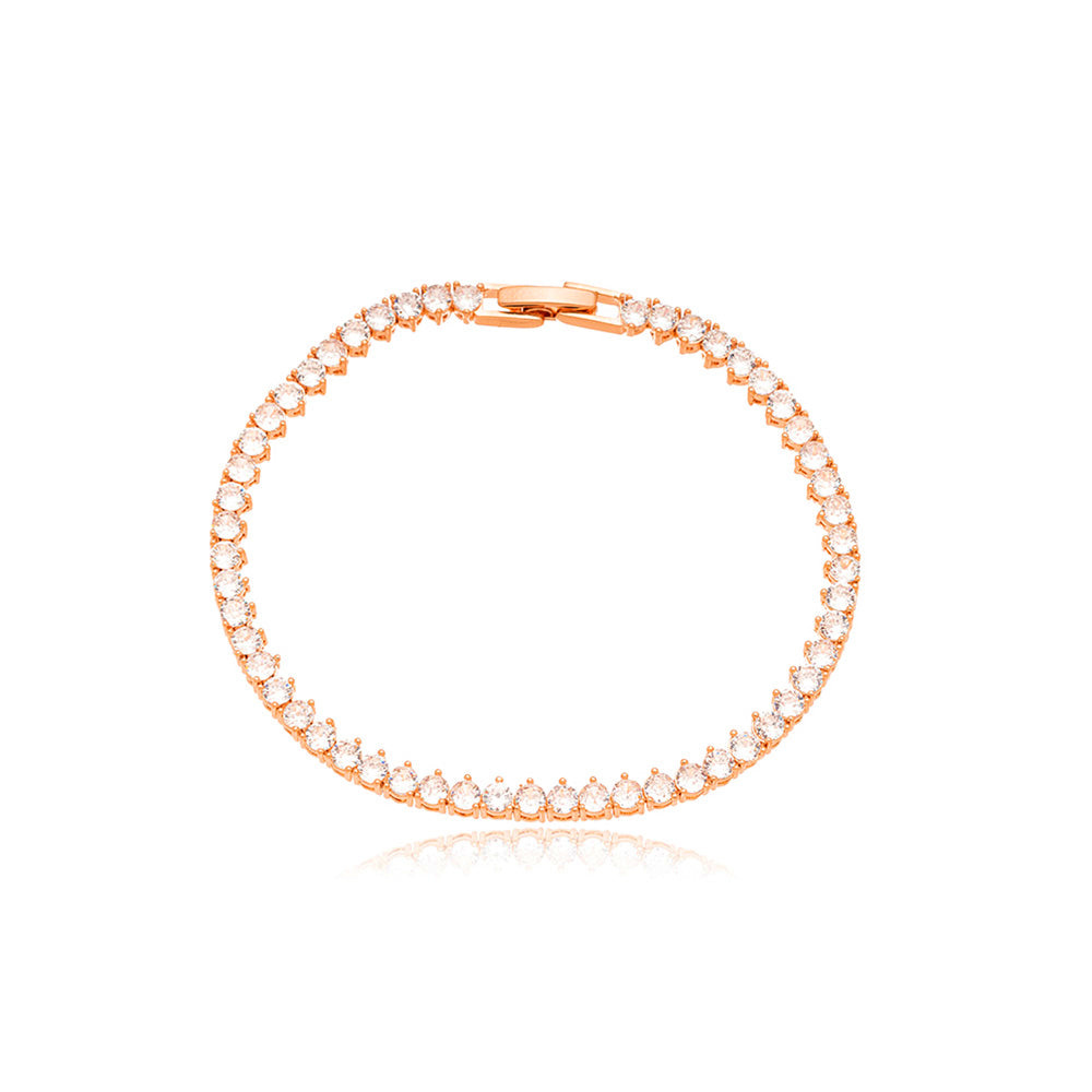 Pulseira Riviera Três Pontos Banho Dourado Zircônias
