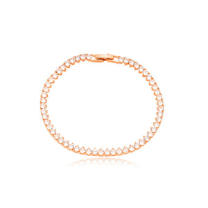 Pulseira Riviera Três Pontos Banho Dourado Zircônias