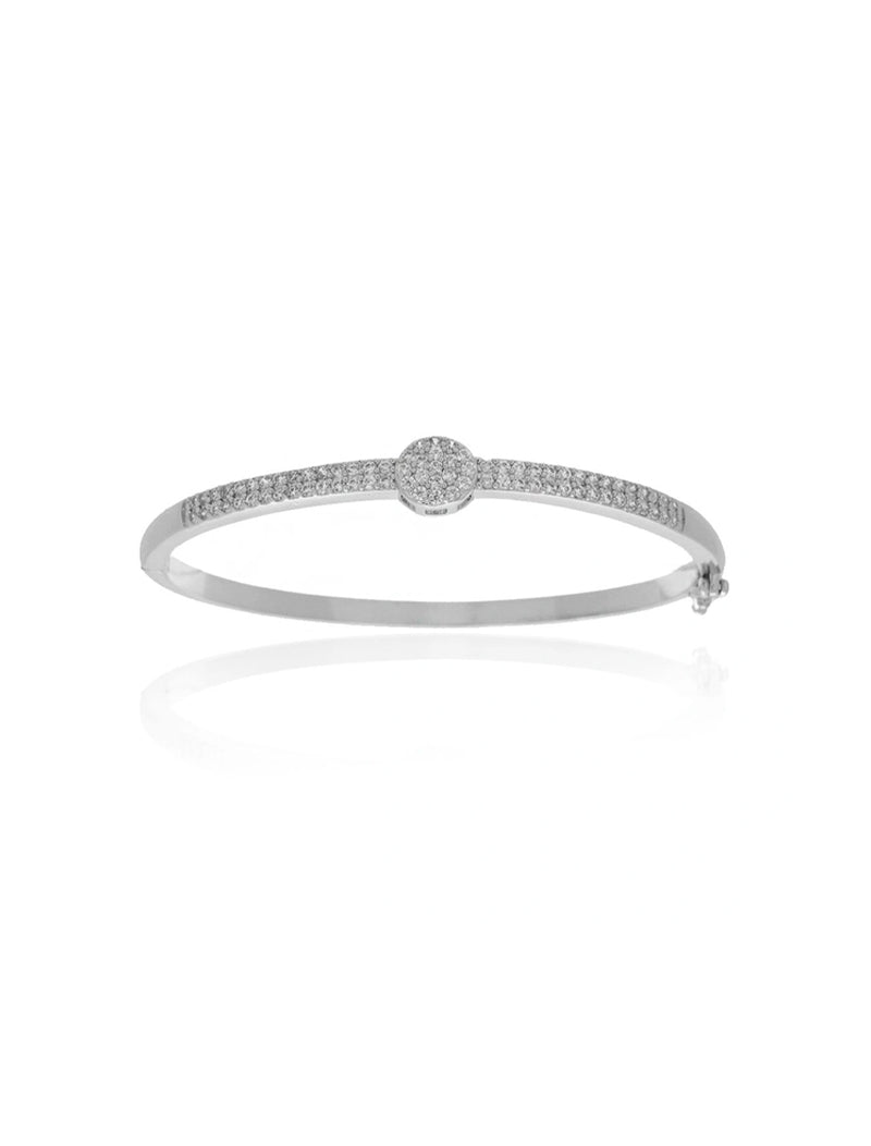 Pulseira Bracelete Detalhe Círculo Cravejado Banho Prateado Zircônia