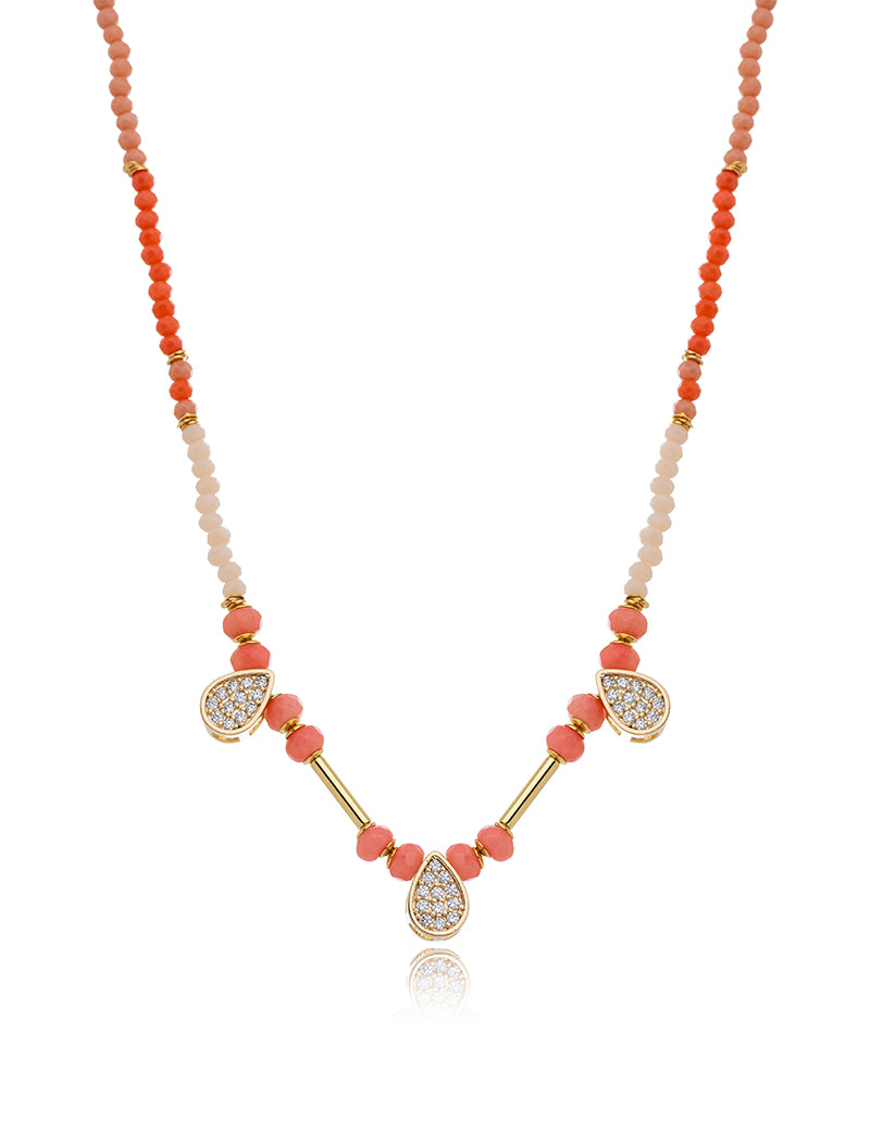 Colar Sunset Gotas Cravejadas Banho Ouro 18k Jade