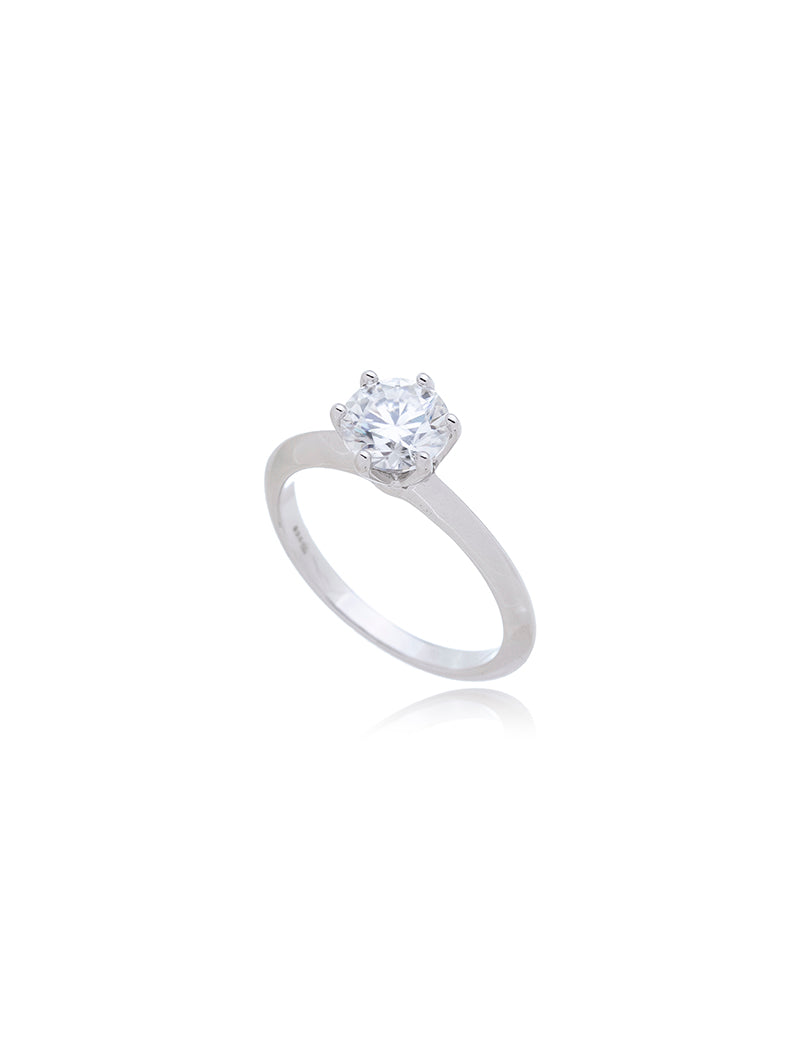 Anel Solitário Glam 6.5MM Prata 925 Moissanite