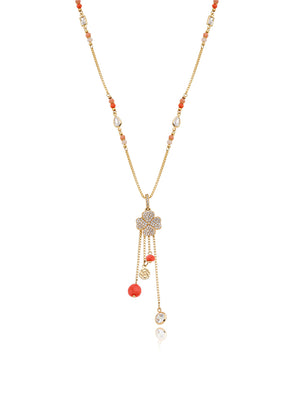 Colar Sunset Longo Ajustável Trevo Cravejado Banho Ouro 18k Jade