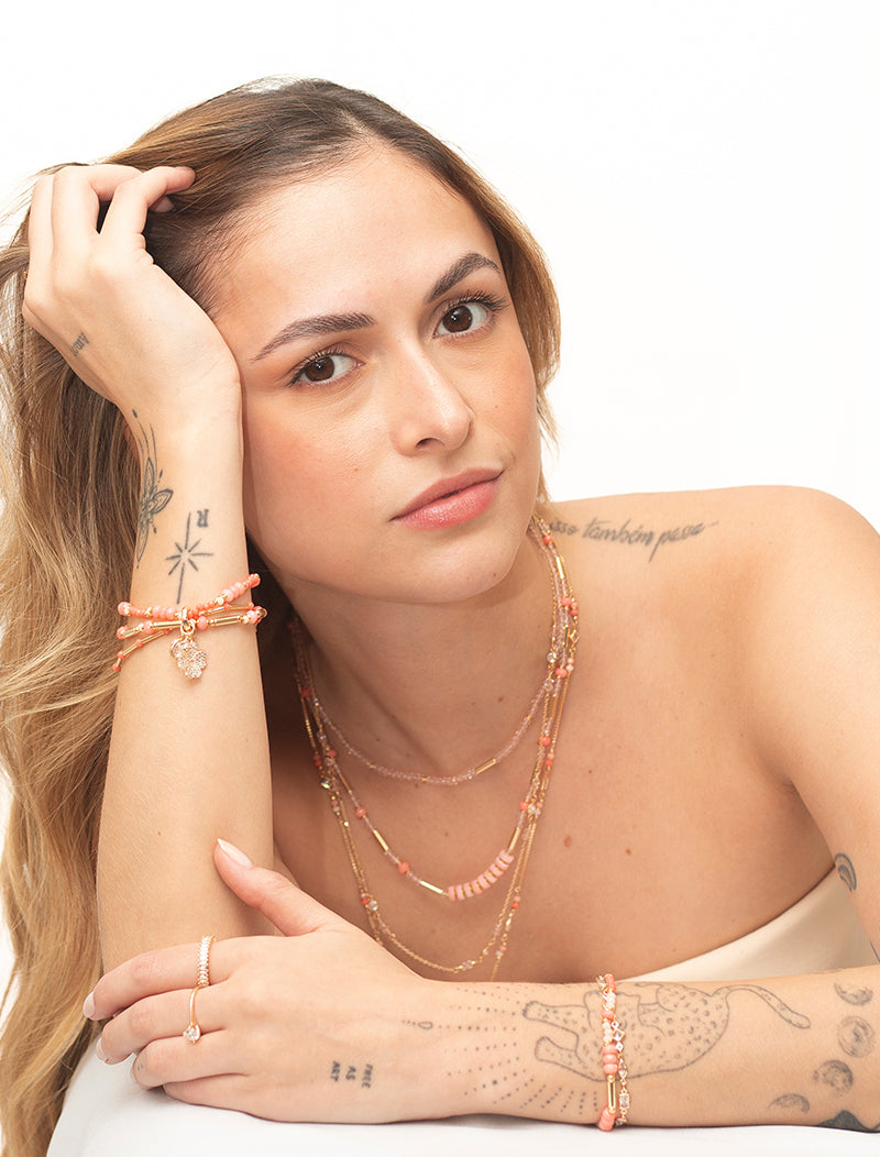 Pulseira Silicone Sunset Voltas Trevo Cravejado Banho Ouro 18k Jade