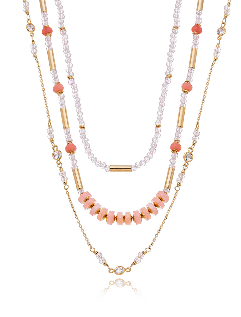 Colar Trio Sunset Banho Ouro 18k Cristal Jade