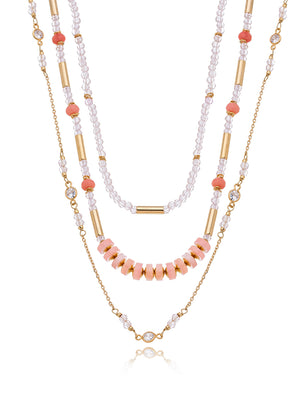 Colar Trio Sunset Banho Ouro 18k Cristal Jade