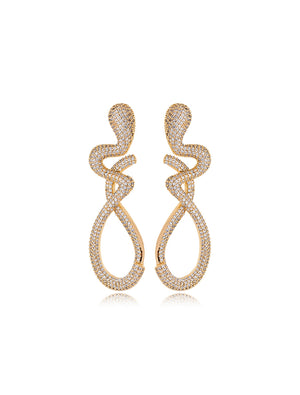 Brinco Longo Entrelaçado Cravejado Banho Ouro 18k