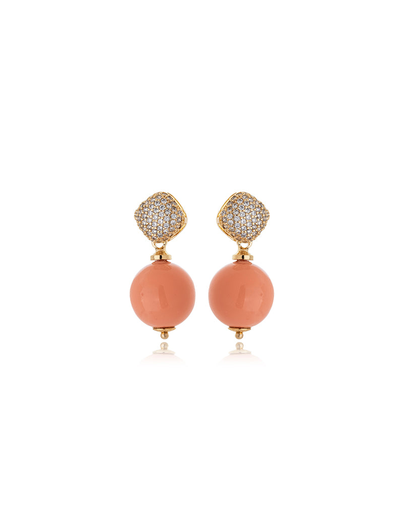 Brinco Sunset Base Cravejada Esfera Lisa Banho Ouro 18k