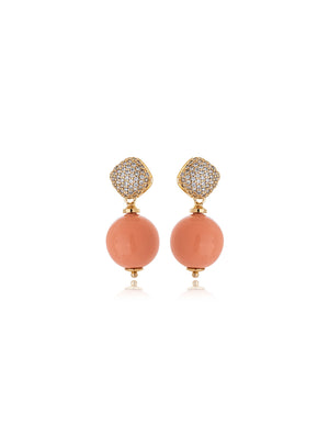 Brinco Sunset Base Cravejada Esfera Lisa Banho Ouro 18k