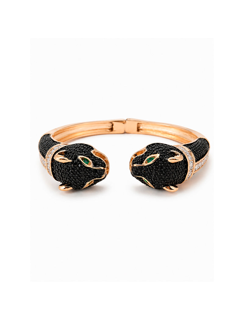 Pulseira Bracelete Duas Panteras Cravejadas Banho Ouro 18K Zircônia