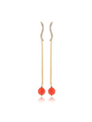 Brinco Sunset Longo Base Cravejada Banho Ouro 18k Jade Zircônias