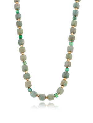 Colar Maré Curto Geométrico Banho Ouro 18k Amazonita Jade