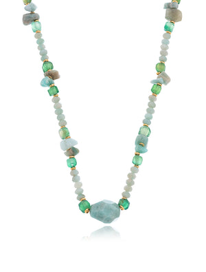 Colar Maré Pedras Banho Ouro 18k Jade Amazonita