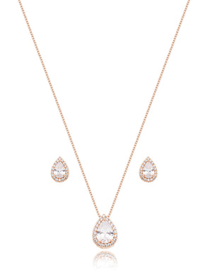 Conjunto Gota Volta Cravejada Banho Ouro Rosê 18k Cristal Zircônias