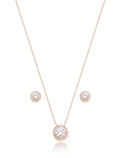 Conjunto Redondo Volta Cravejada Banho Ouro Rosê 18k Cristal Zircônias