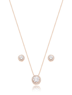 Conjunto Redondo Volta Cravejada Banho Ouro Rosê 18k Cristal Zircônias