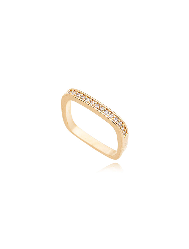 Anel Quadrado Cravejado Banho Ouro 18k Zircônia