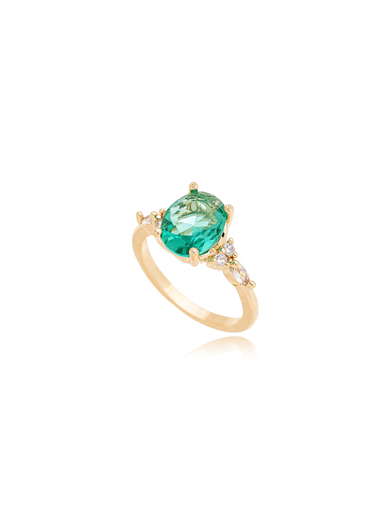 Anel Oval Banho Ouro 18k Cristal
