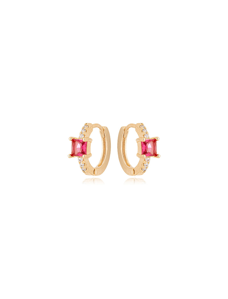 Brinco Argolinha Click Cravejado Banho Ouro 18k Cristal Zircônias