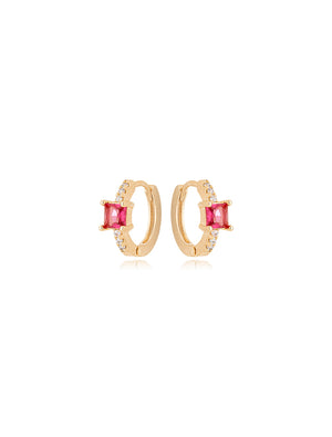 Brinco Argolinha Click Cravejado Banho Ouro 18k Cristal Zircônias