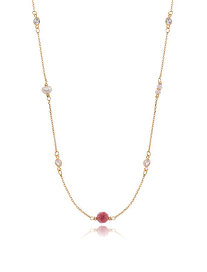 Colar Longo Peony Banho Ouro 18k Jade Pérola Água Doce Cristais
