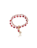 Pulseira Peony Duas Voltas Trevo Cravejado Banho Ouro 18k Quarzto Rosa Rodonita