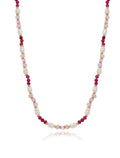 Colar Choker Peony Banho Ouro 18k Pérola Água Doce Cristais Rodonita
