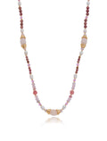 Colar Peony Ajustável Banho Ouro 18k Rodonita Pérola Água Doce Quartzo Rosa