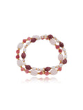 Pulseira Peony Duas Voltas Banho Ouro 18k Quartzo Rosa Rodonita Pérola Água Doce