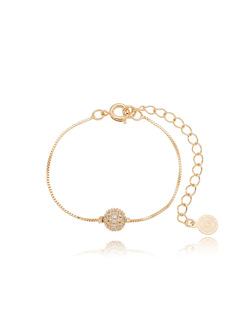 Pulseira Infantil Bolinha Cravejada Banho Ouro 18k