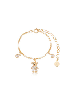 Pulseira Infantil Ursinho Cravejado Banho Ouro 18k Zircônia