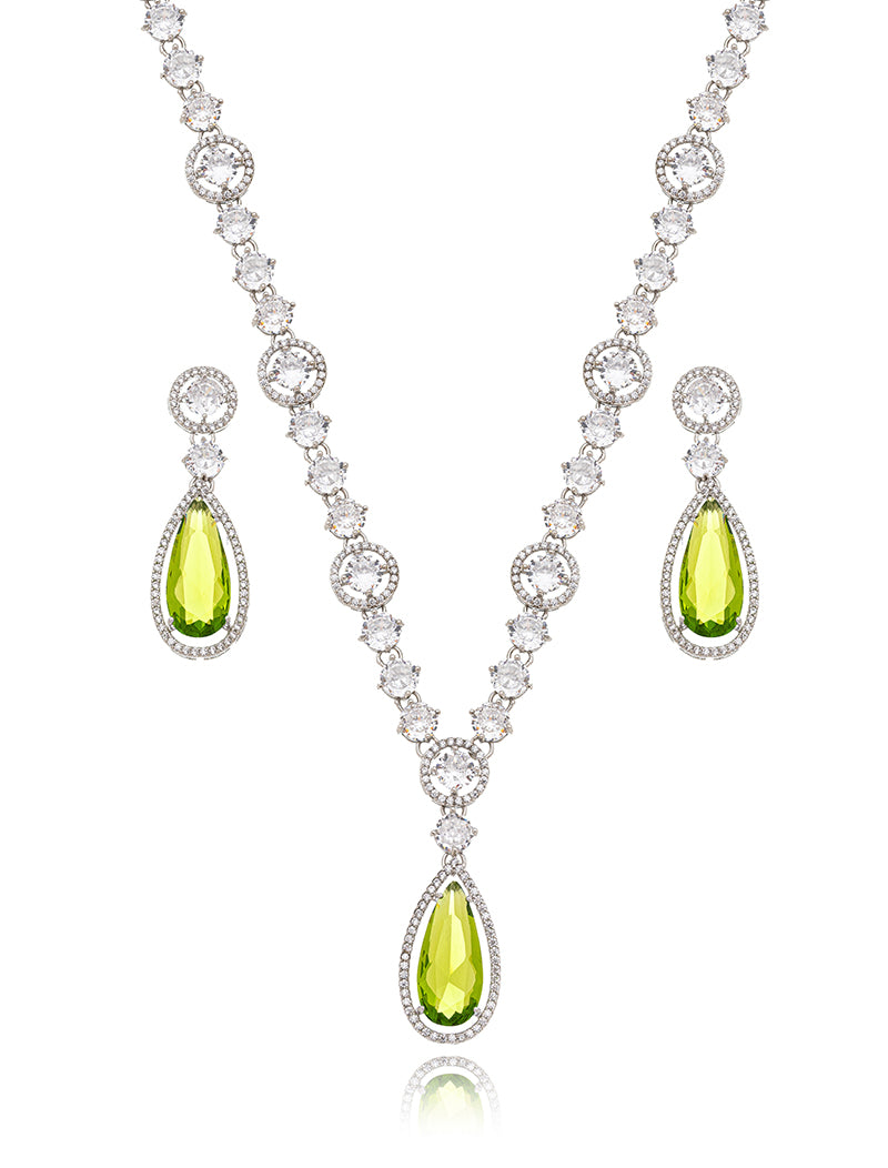 Conjunto Natallie Geométrico Cravejado Banho Prateado Cristal Zircônia