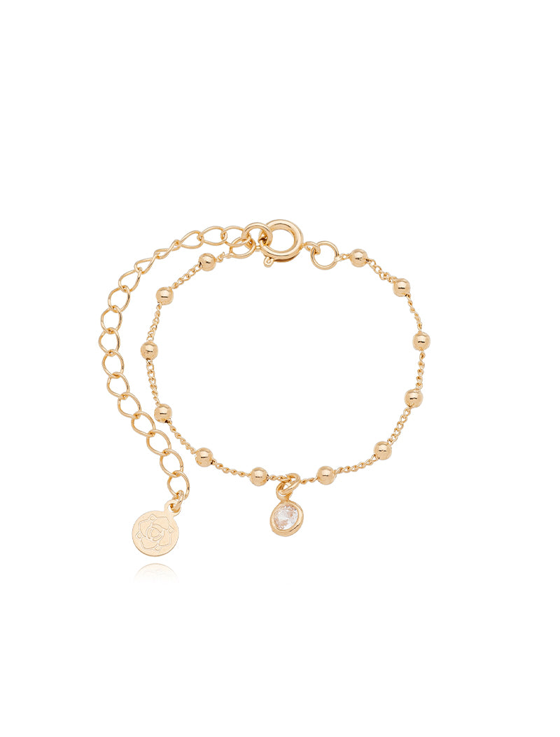 Pulseira Infantil Ponto de Luz Bolinhas Lisas Banho Ouro 18k Cristal