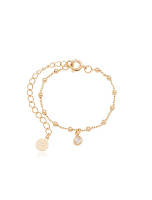 Pulseira Infantil Ponto de Luz Bolinhas Lisas Banho Ouro 18k Cristal