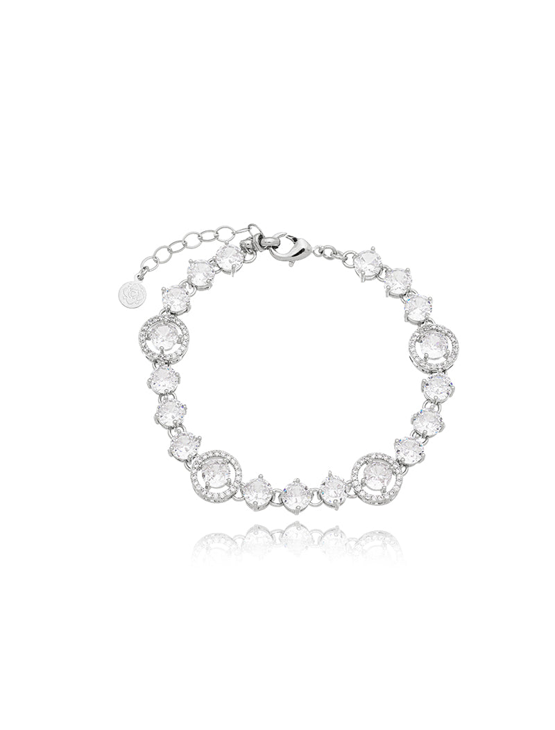 Pulseira Natallie Geométrica Banho Prateado Zircônias
