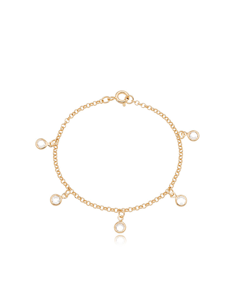 Pulseira Infantil Pontos de Luz Elo Banho Ouro 18k Cristal