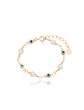 Pulseira Infantil Olho Grego Corações Banho Ouro 18k Pérola Shell