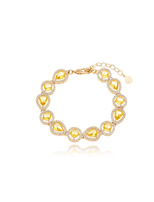 Pulseira Anne Geométrico Cravejado Banho Dourado Cristal Zircônia