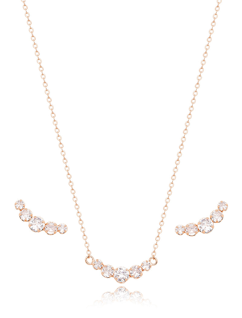 Conjunto Pedras Crescentes Banho Ouro Rosê 18k Zircônias