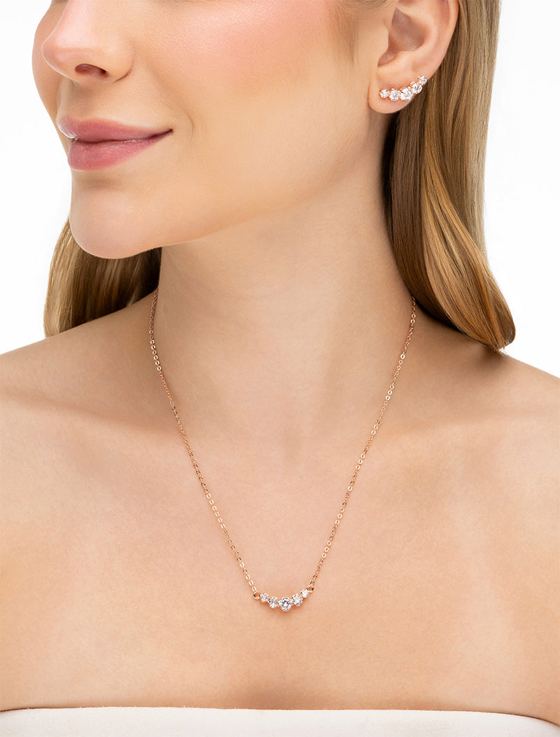 Conjunto Pedras Crescentes Banho Ouro Rosê 18k Zircônias