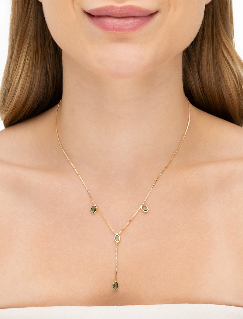 Colar Gravata Gotas Banho Ouro 18k Cristal