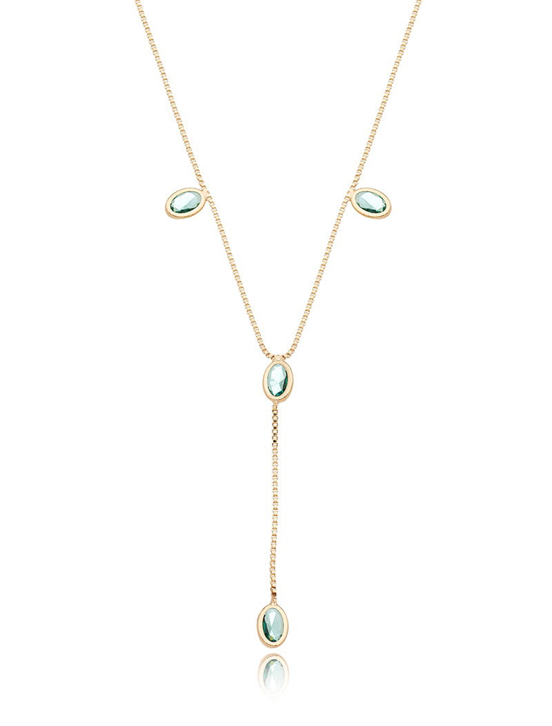 Colar Gravata Gotas Banho Ouro 18k Cristal