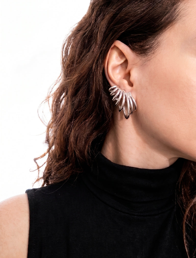 Brinco Ear Cuff Liso Garras Banho Ródio