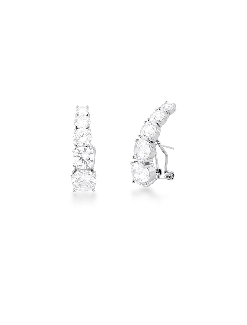 Brinco Ear Hook Banho Ródio Zircônias