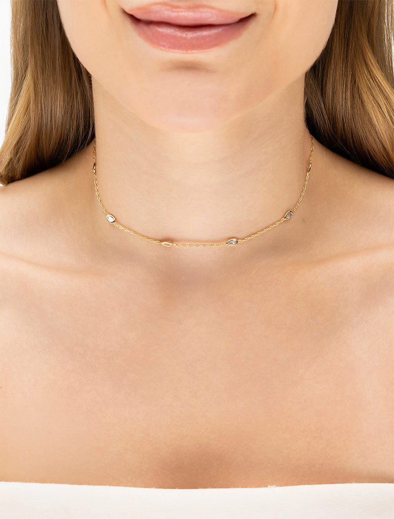 Colar Choker Gotinhas Banho Ouro 18k Zircônias
