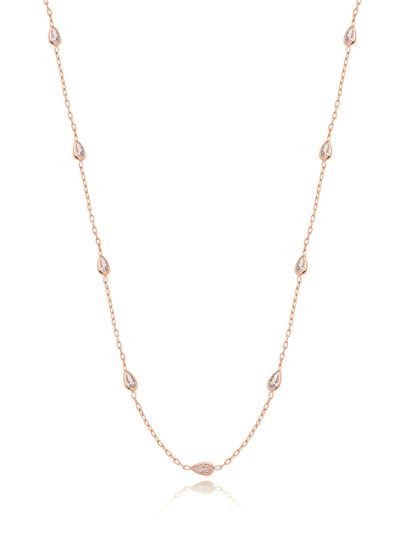 Colar Choker Navetes Banho Ouro Rosê 18k Zircônias
