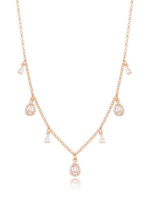 Colar Gotinhas Cravejadas Banho Ouro Rosê 18k Zircônias