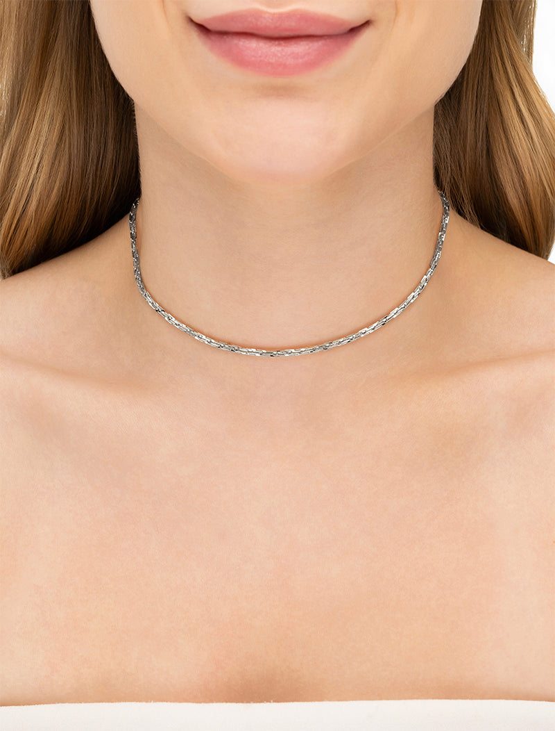 Colar Choker Torcida Lisa Banho Ródio