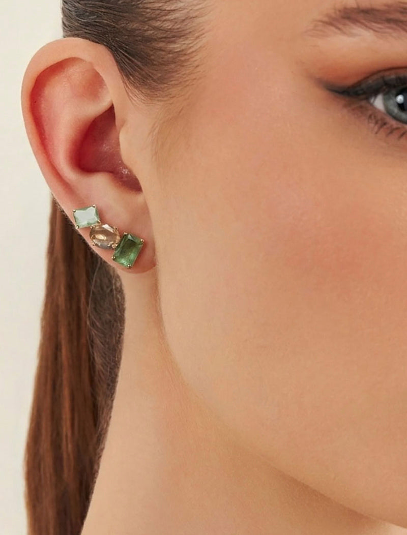 Brinco Ear Cuff Retangular Banho Ouro 18k Cristais