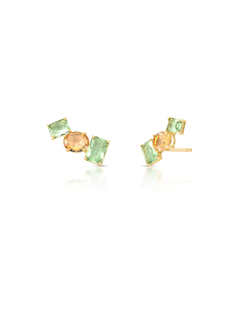 Brinco Ear Cuff Retangular Banho Ouro 18k Cristais