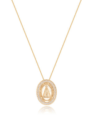 Colar Medalha Nossa Senhora Aparecida Cravejado Banho Ouro 18k